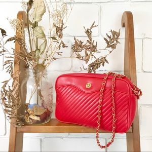 Vintage Red faux leather chain purse